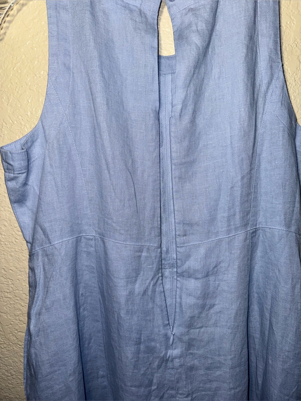 J.Jill Love Linen S Petite Blue Midi Dress w Embroidered Scarf Coastal - Picture 7 of 15